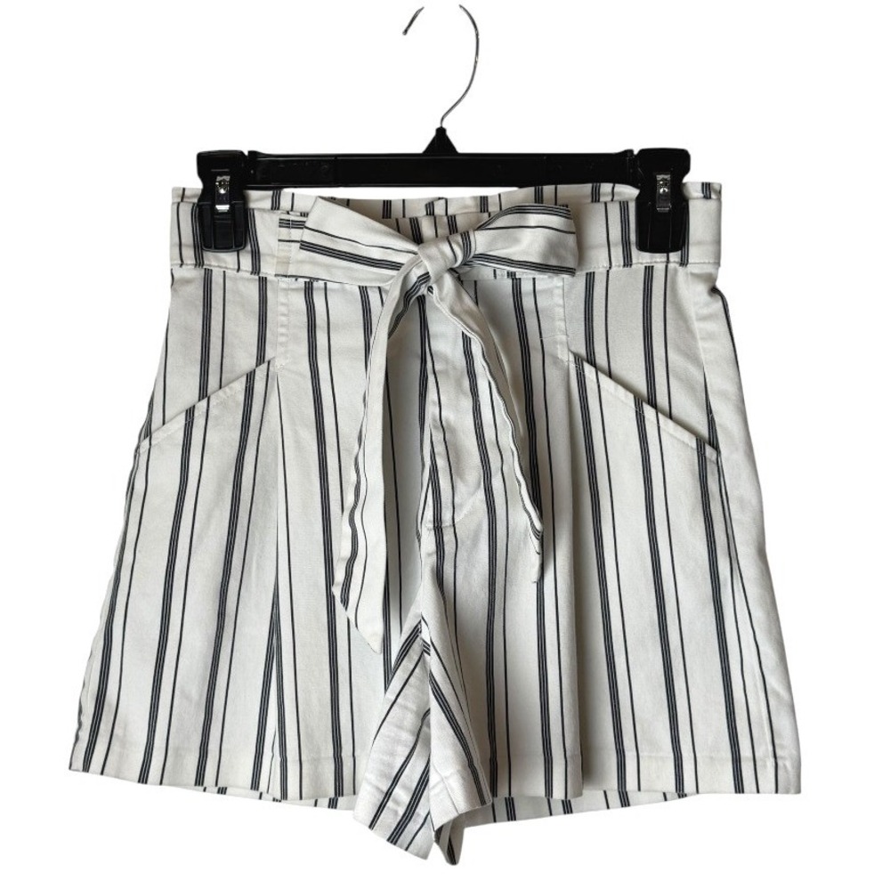 Zara Striped Paperbag Shorts‎ Women XS White Black Tie Waist Preppy Outdoor - Picture 2 of 8
